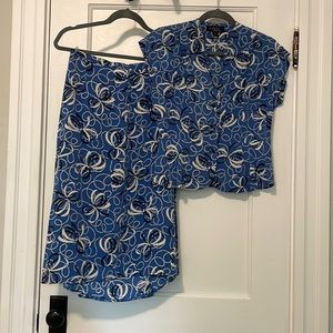 Trashy Diva 100% Silk Blue Bows Bustle Skirt Set